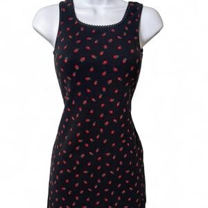 Y2K Black Strawberry Print Mini Dress